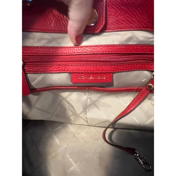 MICHAEL KORS Brooklyn Large Logo and Pebbled Leather Tote Bag Red/Brown - Picture 9 of 11